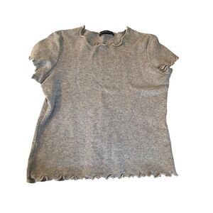 Brandy Melville Gray Lettuce Edge Short Sleeve Ribbed Cotton crop Top OSFA Italy
